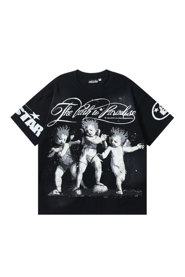 Dark Series: Little Angel Printed Black T-shirt